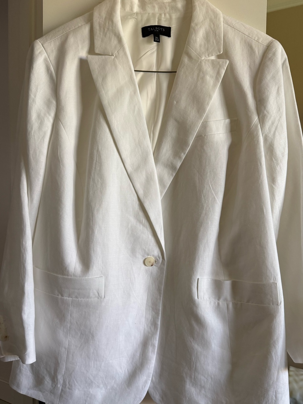 Talbots White Linen-Blend Single-Button Blazer - 20W
